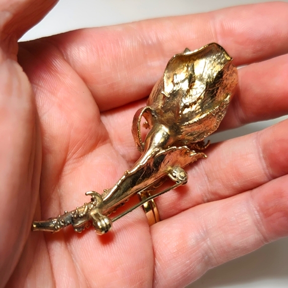 Vintage Flora Danica Eggert Gilded Sterling Silver Electroform Rose Brooch Pin - Picture 6 of 13